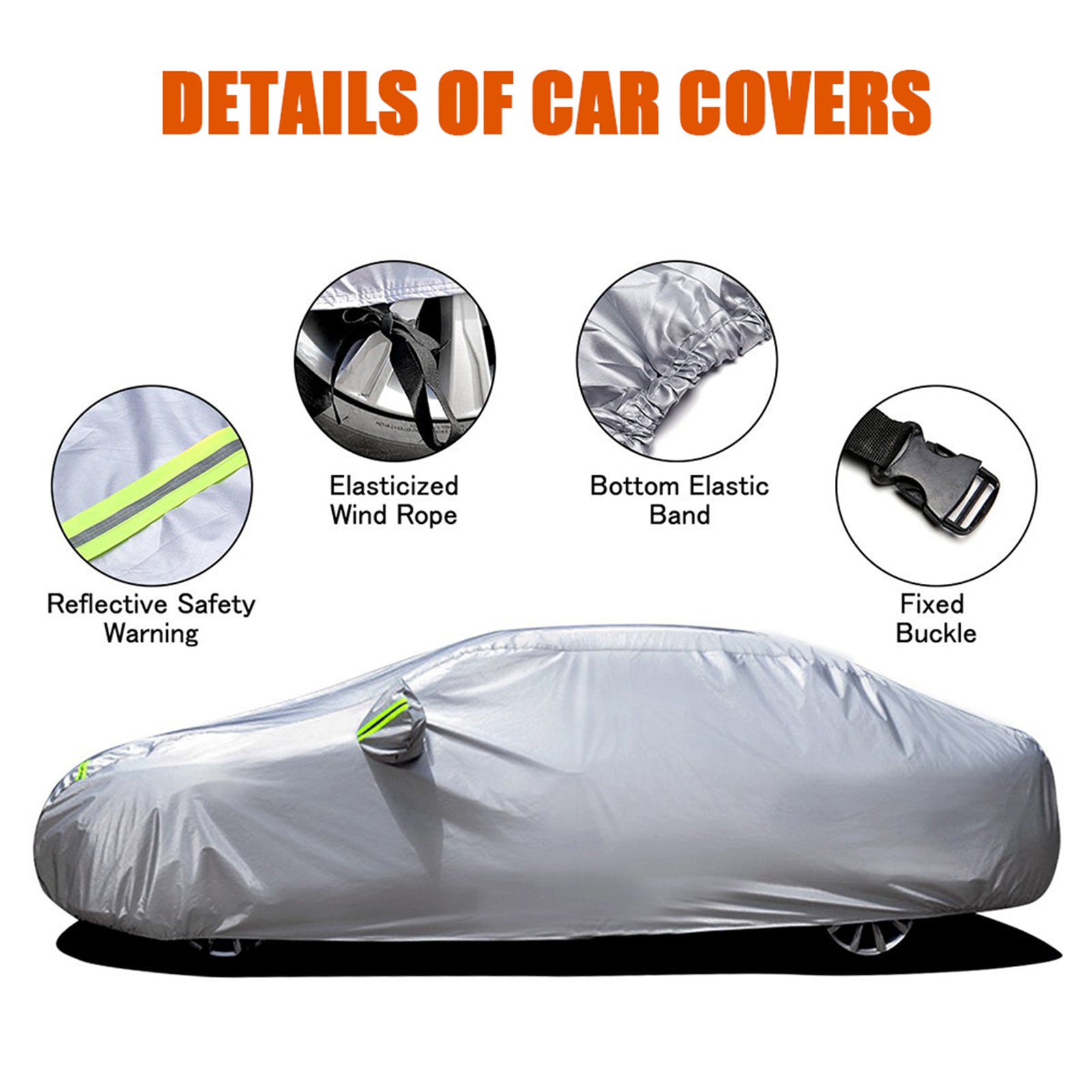 CACAGOO Car Cover Full Covers with Reflective Strip Sunscreen Protection Dustproof Scratch-Resistant for 4X4/SUV Business Car