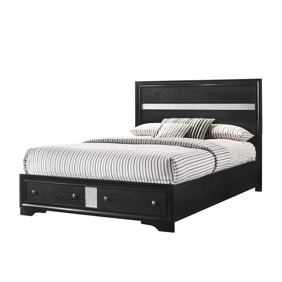 Bambie 5 Piece Black Silver Storage Platform Bedroom Set