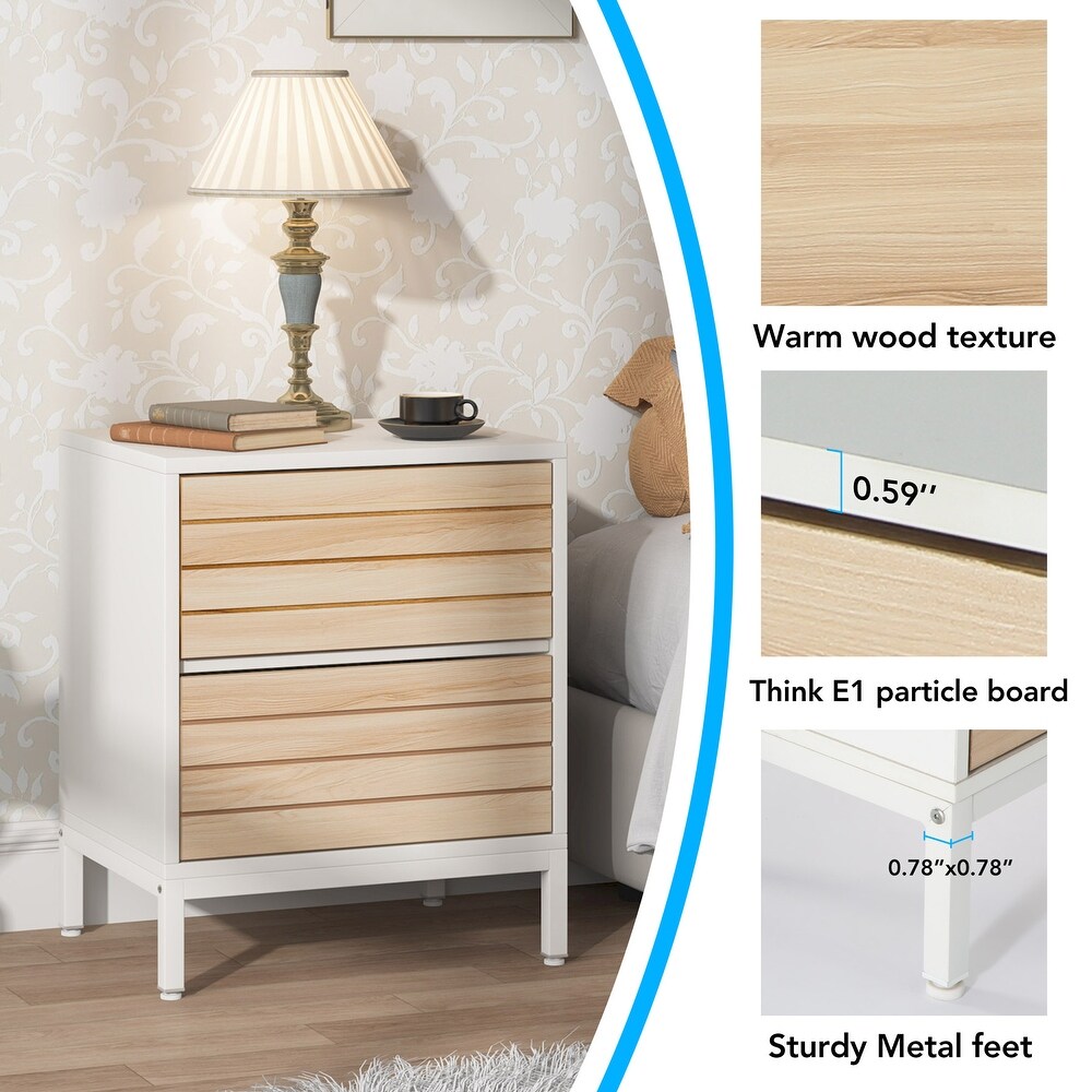 Modern Nightstand Set of 2  White Wood Nightstands with 2 Drawers