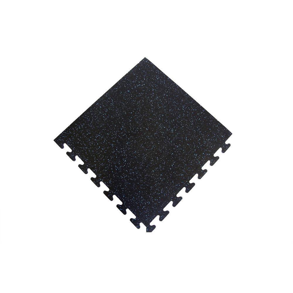 Black with Blue Speck 24 in. x 24 in. Finished Corner Recycled Rubber Floor Tile (16 sq. ft. case) EZFLEXCNRBL