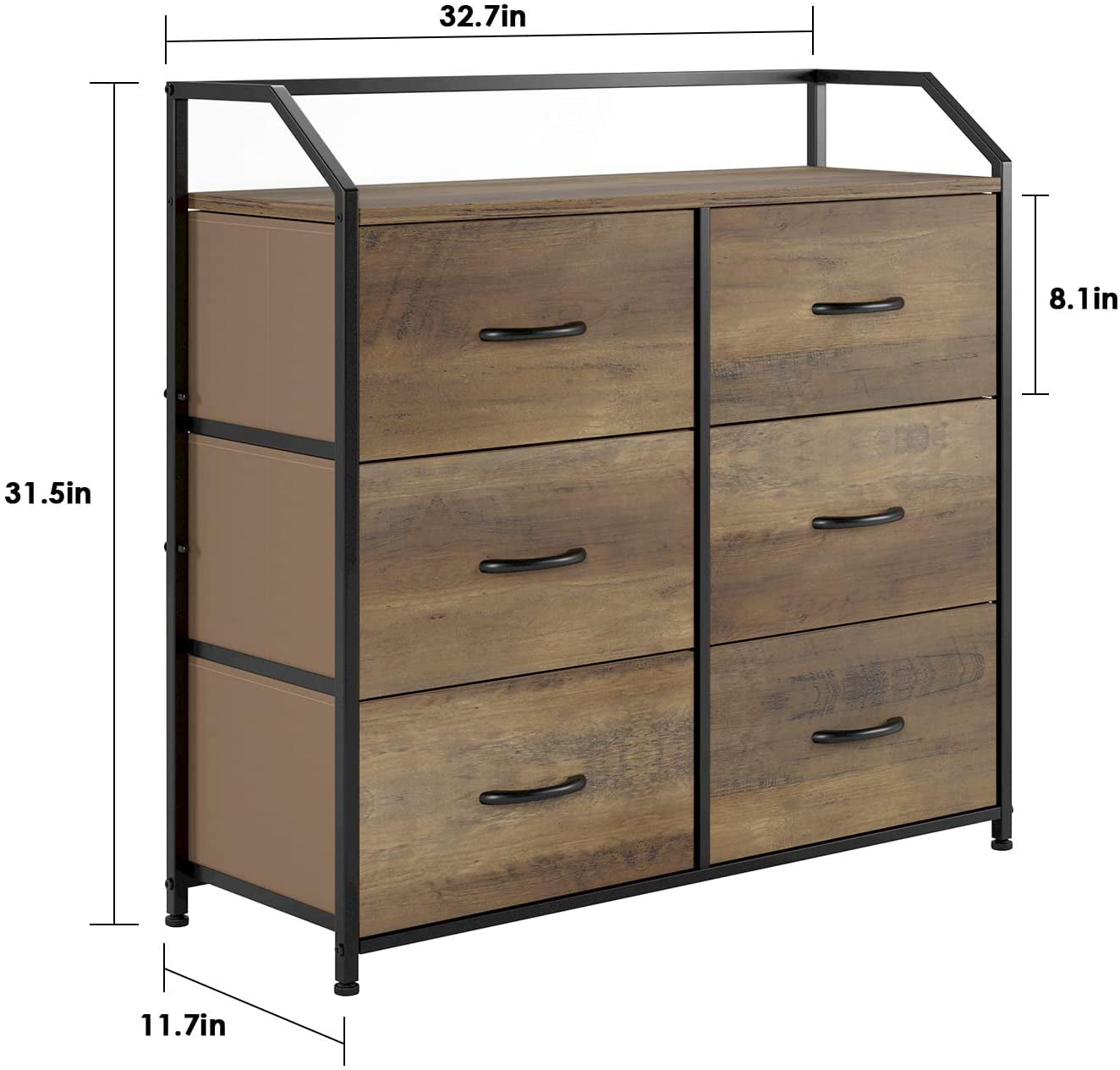 Homfa 6 Fabric Drawers Dresser, Lightweight Storage Cabinet with Handles, Easy to Assemble, Rustic Brown Finish