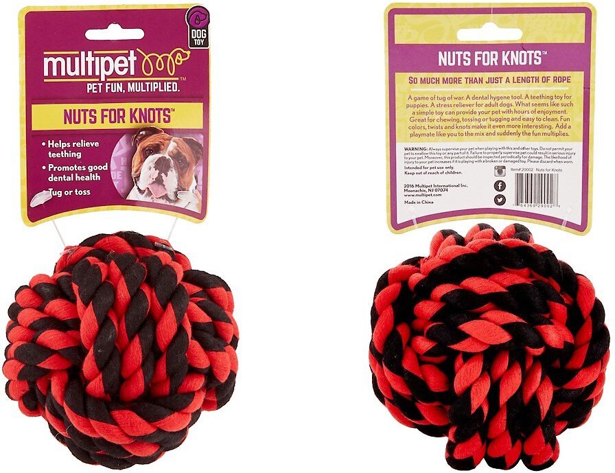 Multipet Nuts for Knots Ball Dog Toy， Color Varies