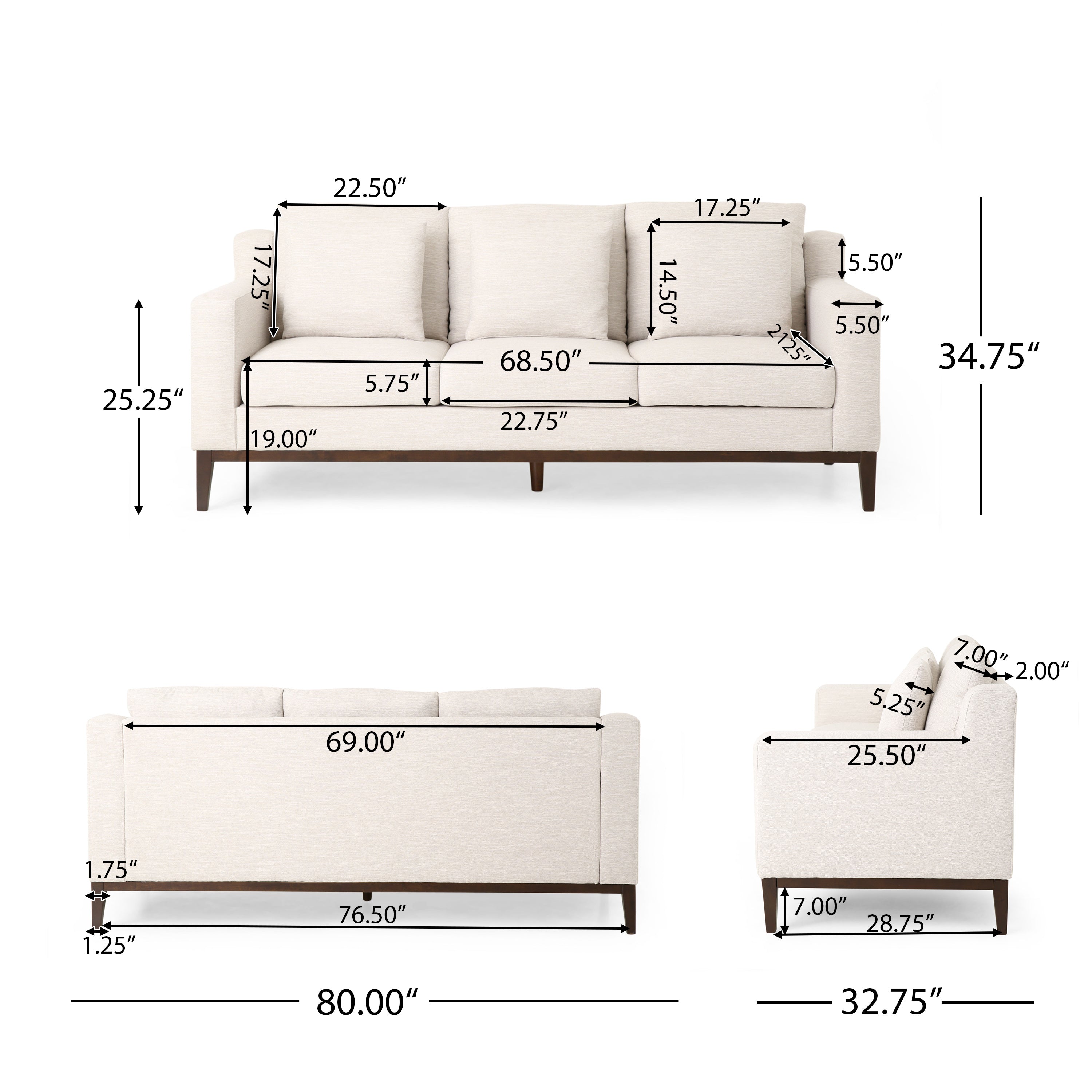 Noxon Contemporary Fabric 3 Seater Sofa with Accent Pillows