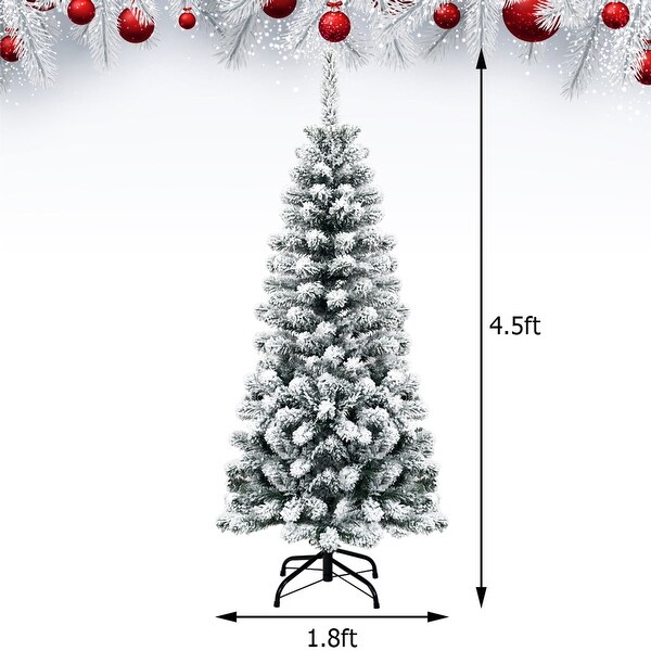 Gymax 4.5ft Snow Flocked Pencil Christmas Tree Artificial Pine Tree w/