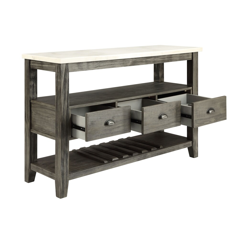 ACME Merel Server in White Marble and Gray Oak
