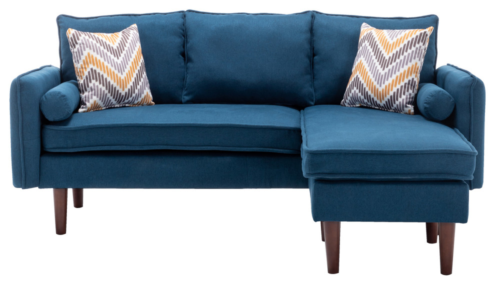 Mia Blue Linen Sectional Sofa Chaise With USB Charger  ampPillows   Midcentury   Sectional Sofas   by Lilola Home  Houzz