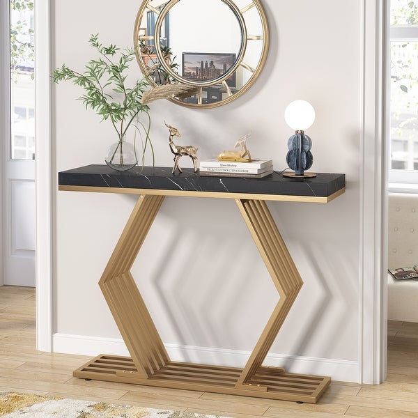 Tribesigns 42 inches Modern Gold Console Table with Geometric Metal Base