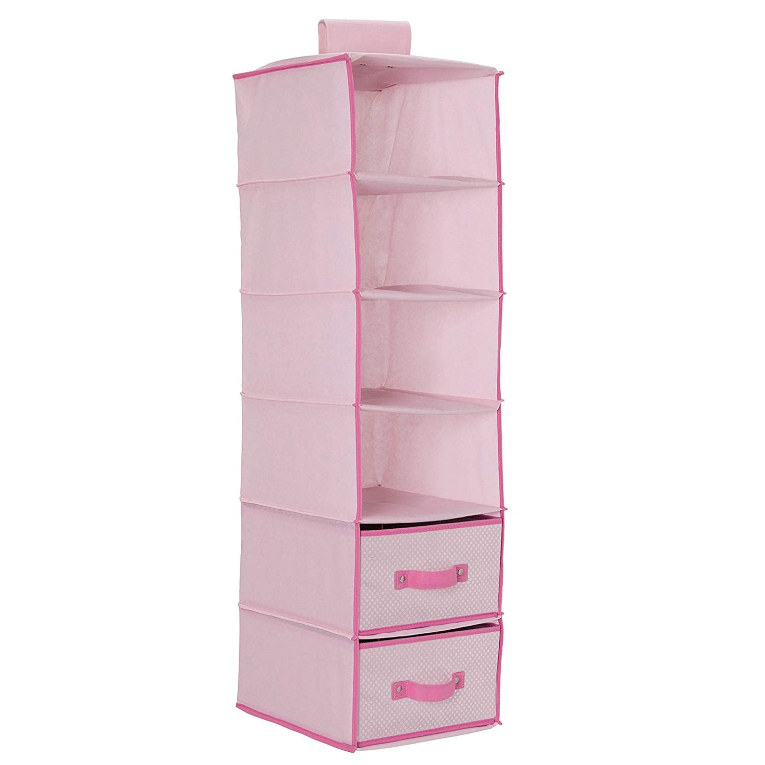 Delta Children 6-Shelf Hanging Storage Unit with 2 Drawers, Barely Pink