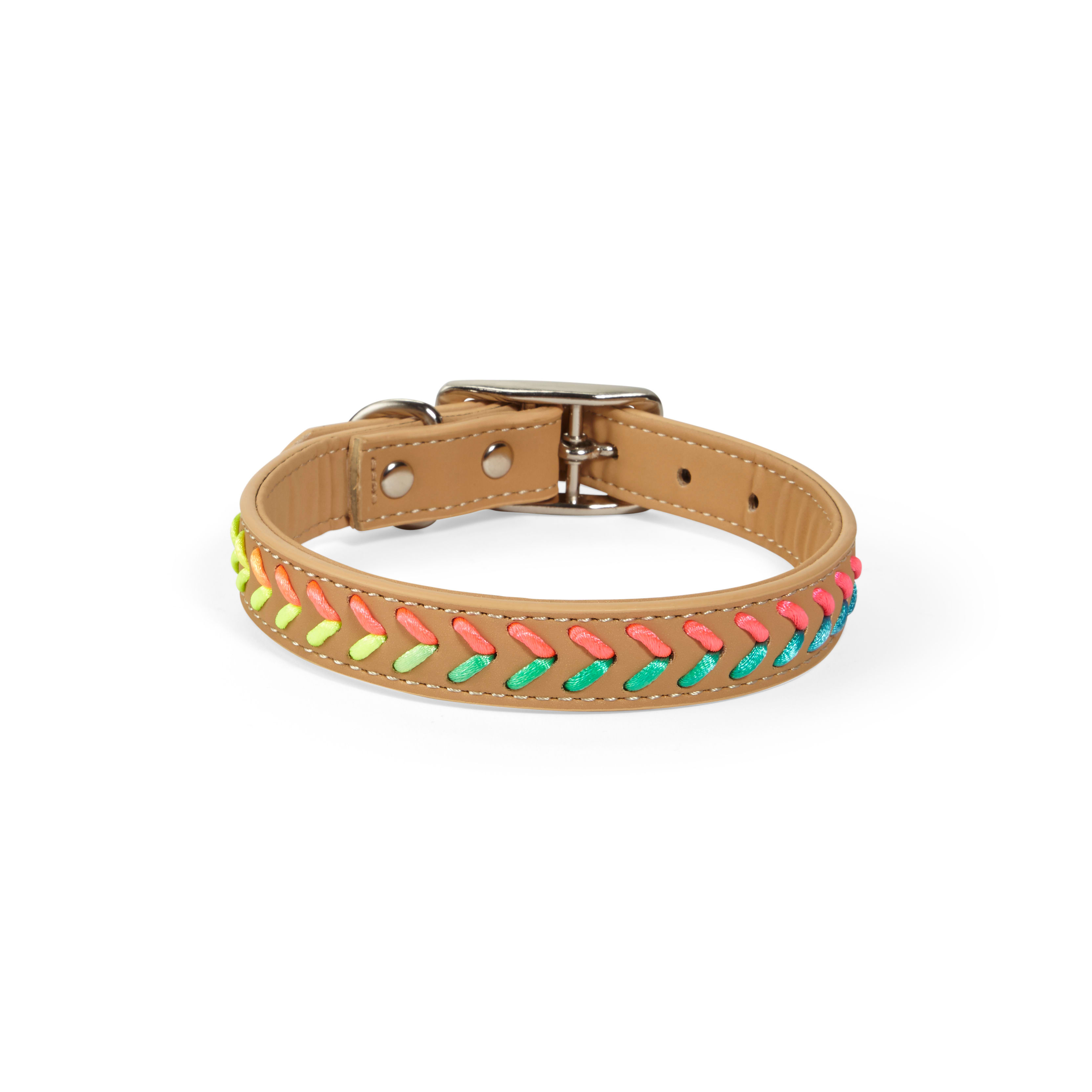 YOULY The Extrovert Tan  Rainbow Braided Dog Collar， Small