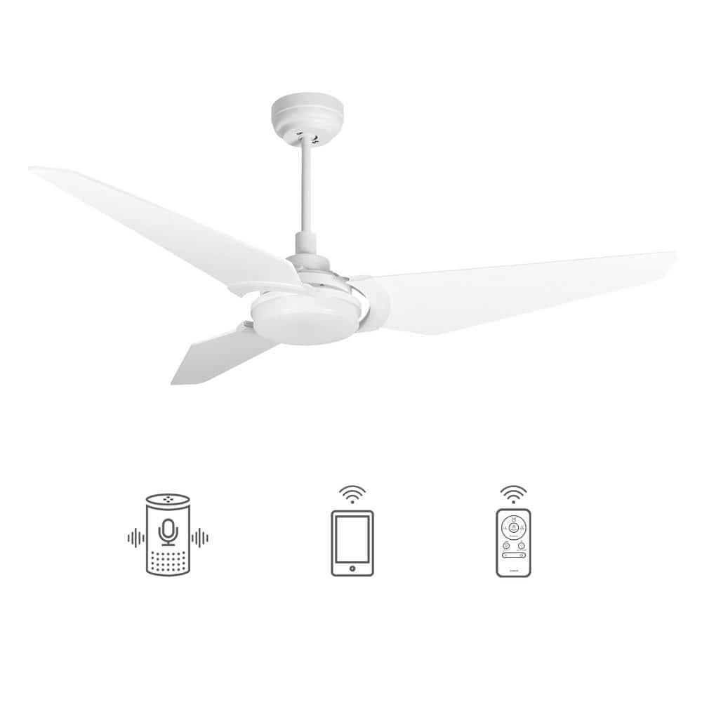 CARRO Brently 52 in Dimmable LED IndoorOutdoor White Smart Ceiling Fan with Light and Remote Works with AlexaGoogle Home