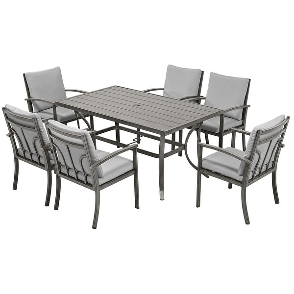 7Piece Aluminum Patio Dining Set with Table and Washable Light Gray Cushions