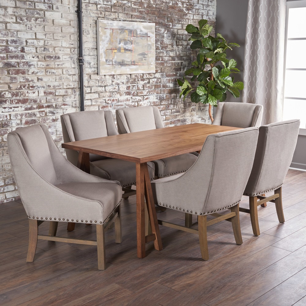 Sabine Farmhouse 7 Piece Wood Dining Set by Christopher Knight Home