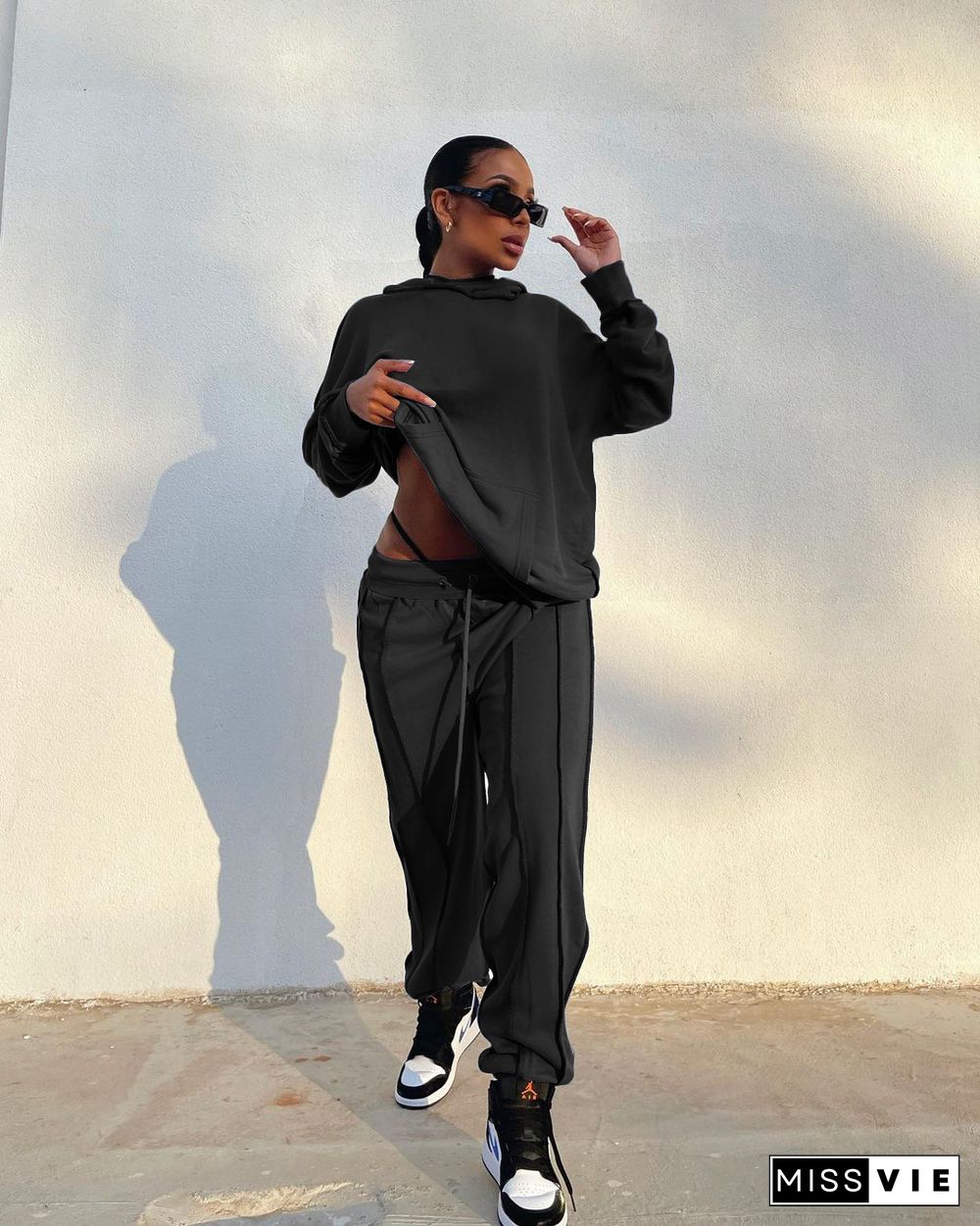 Long Sleeve Oversize Hooded Sport Pants Suit