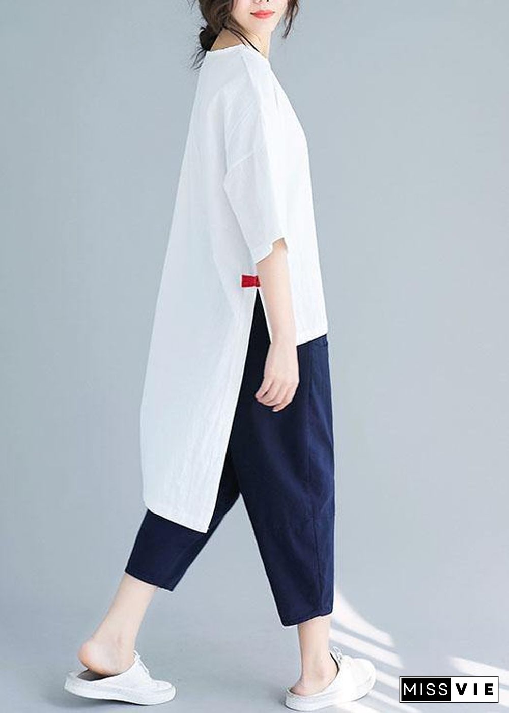 New women's solid color five-point sleeves white shirt casual harem pants two-piece