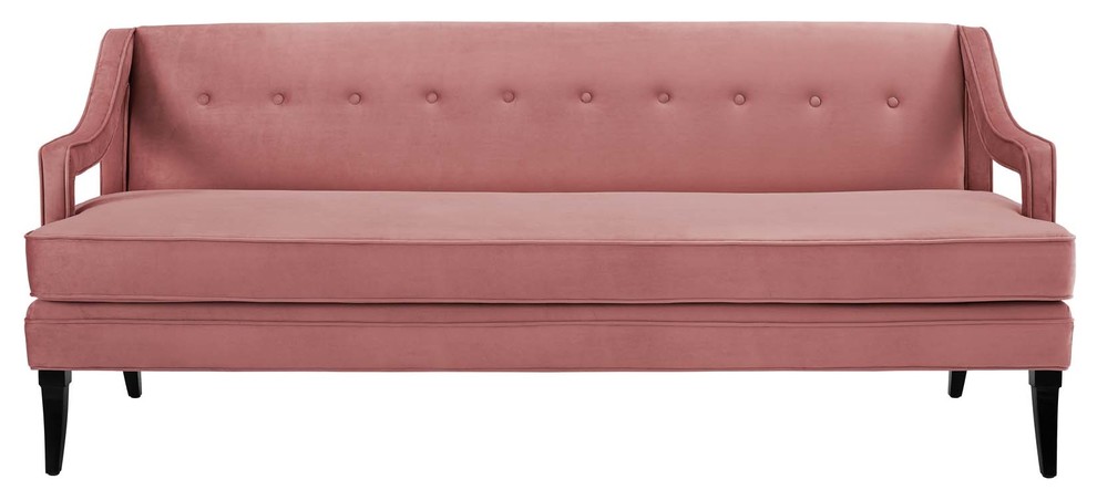 Concur Button Tufted Upholstered Velvet Sofa  Dusty Rose   Transitional   Sofas   by Homesquare  Houzz