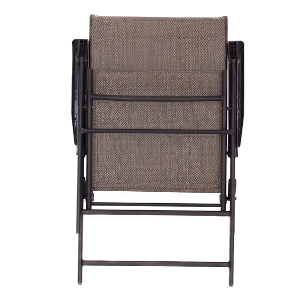 Folding Sling Chair Patio Furniture Set of 2 Armchairs Brown