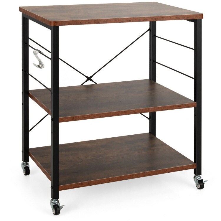 3 tier Large Storage Kitchen Helper  Oven Storage with Cart Adjustable shelf board  Kitchen Baker's Rack With Hooks