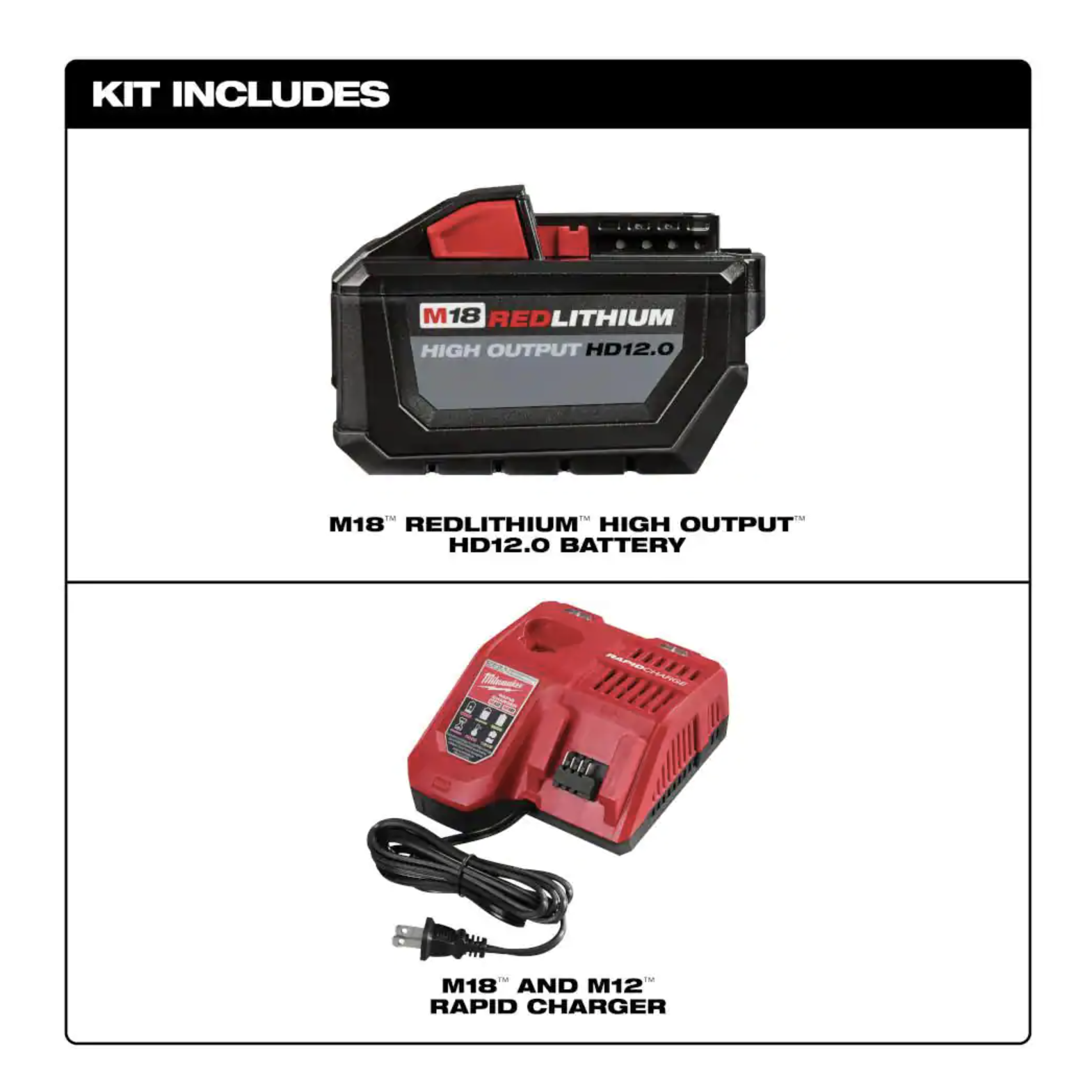 Milwaukee M18 18-Volt Lithium-Ion High Output Battery Pack 12.0 Ah and Rapid Charger Starter Kit (48-59-1200)