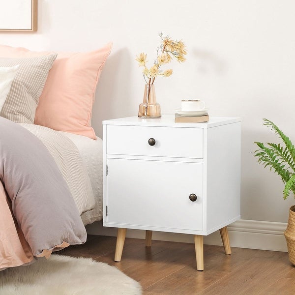 Side Table， Nightstand with 1 Drawer， Durable， for Bedroom， Living Room， Office， 17.7 x 15.8 x 23.6 inches， White