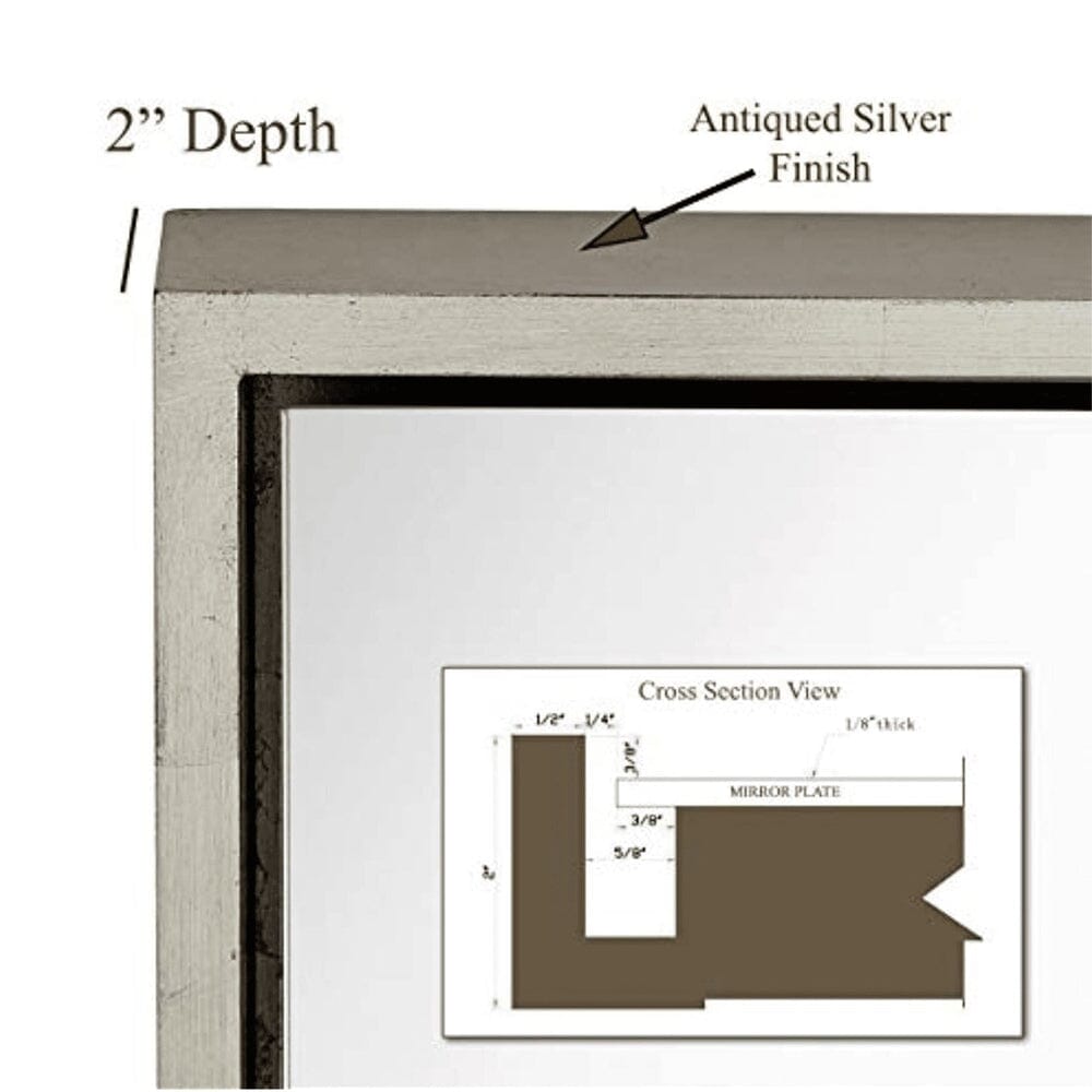 Clean Large Modern Antiqued Silver Frame Wall Mirror