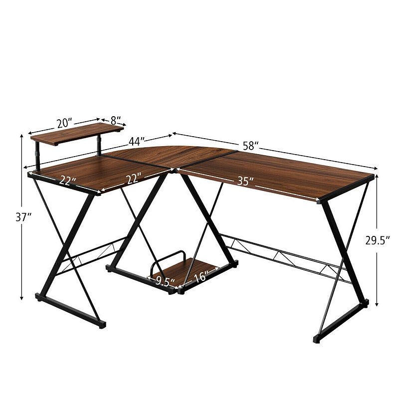 L-Shaped Desk Reversible Corner Computer Desk with Movable Shelf and CPU Stand