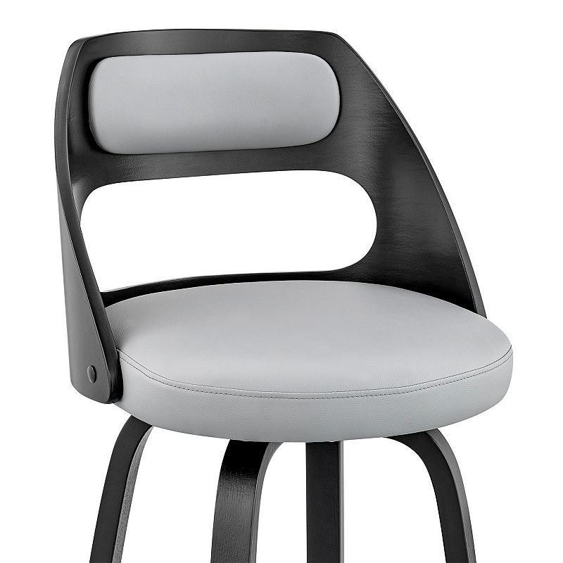 26 Inch Leatherette Barstool with Cut Out Back， Gray and Black