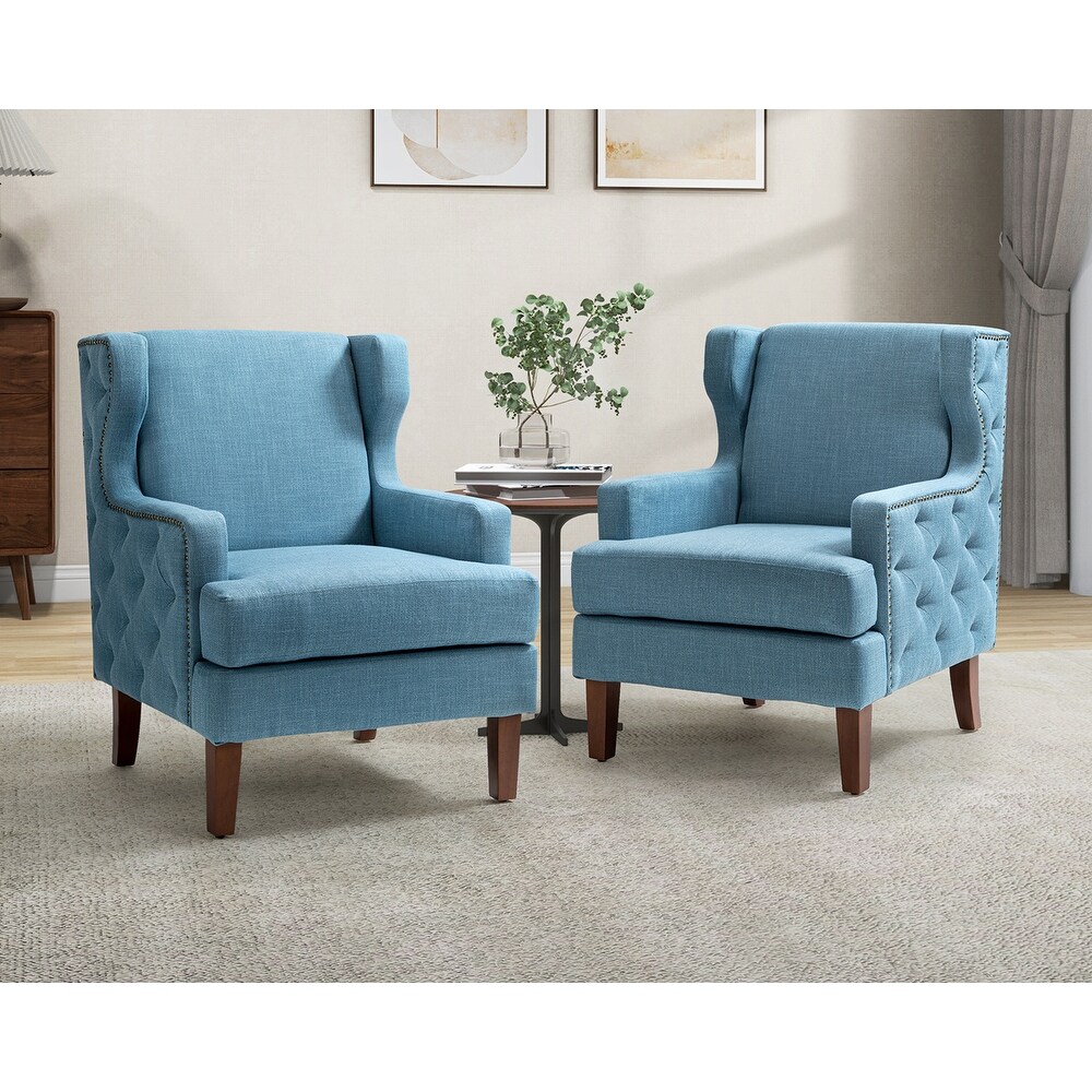 Gerald Classic Polyester Wingback Chair With Button Tufted Body Set Of 2 By HULALA HOME