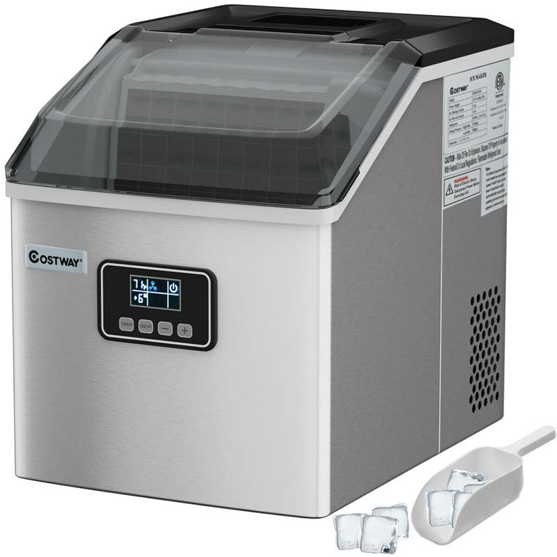 48LBS/24H Portable Ice Maker Countertop, Auto Self-Clean Stainless Ice Machine with LCD Display