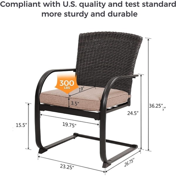 3 Piece CSpring Bistro Set，Outdoor Patio Rocking Wicker Chairs with Cushions and Small Coffee Table，for Porch，Garden