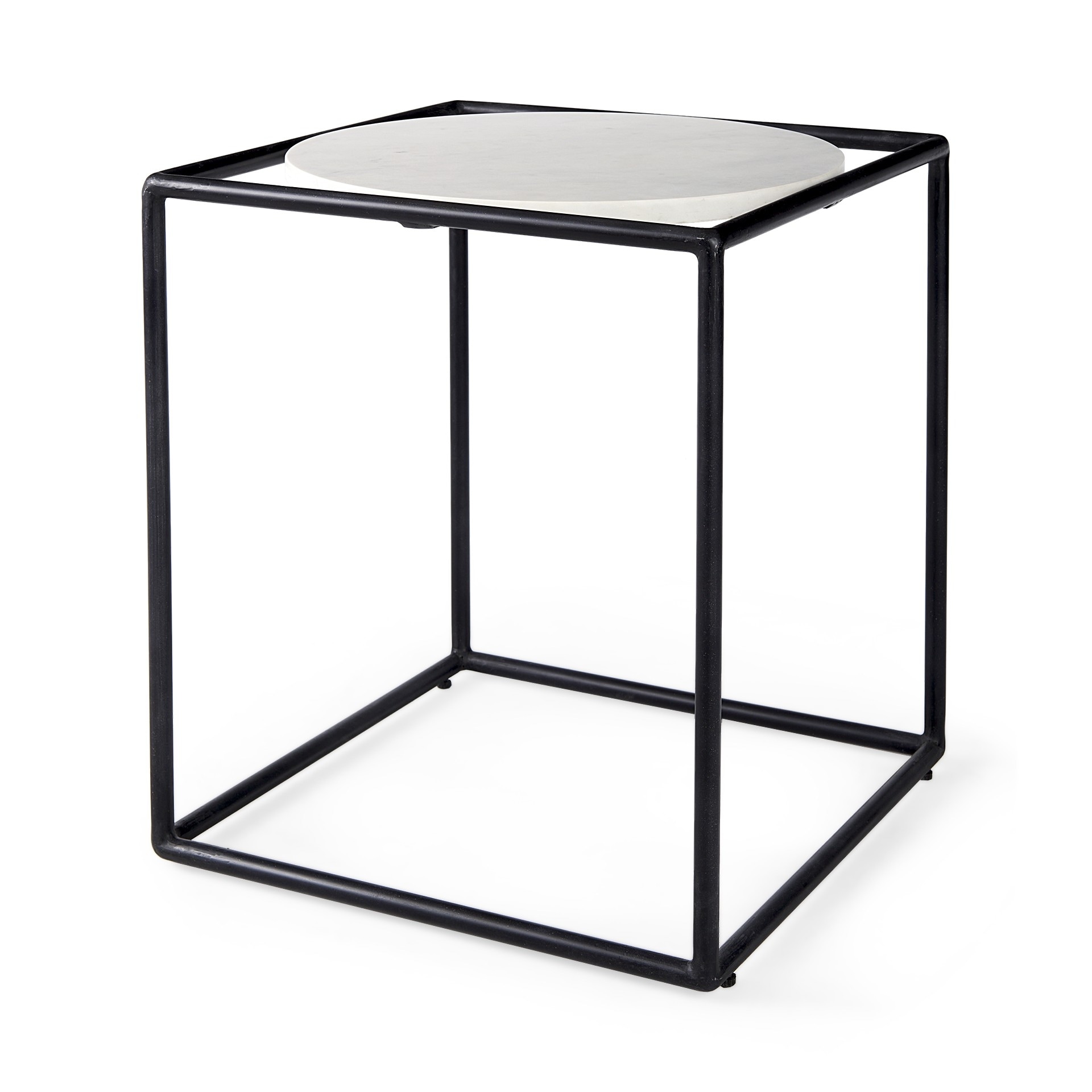 Suspended White Marble Black Metal Geo Side Table - 22