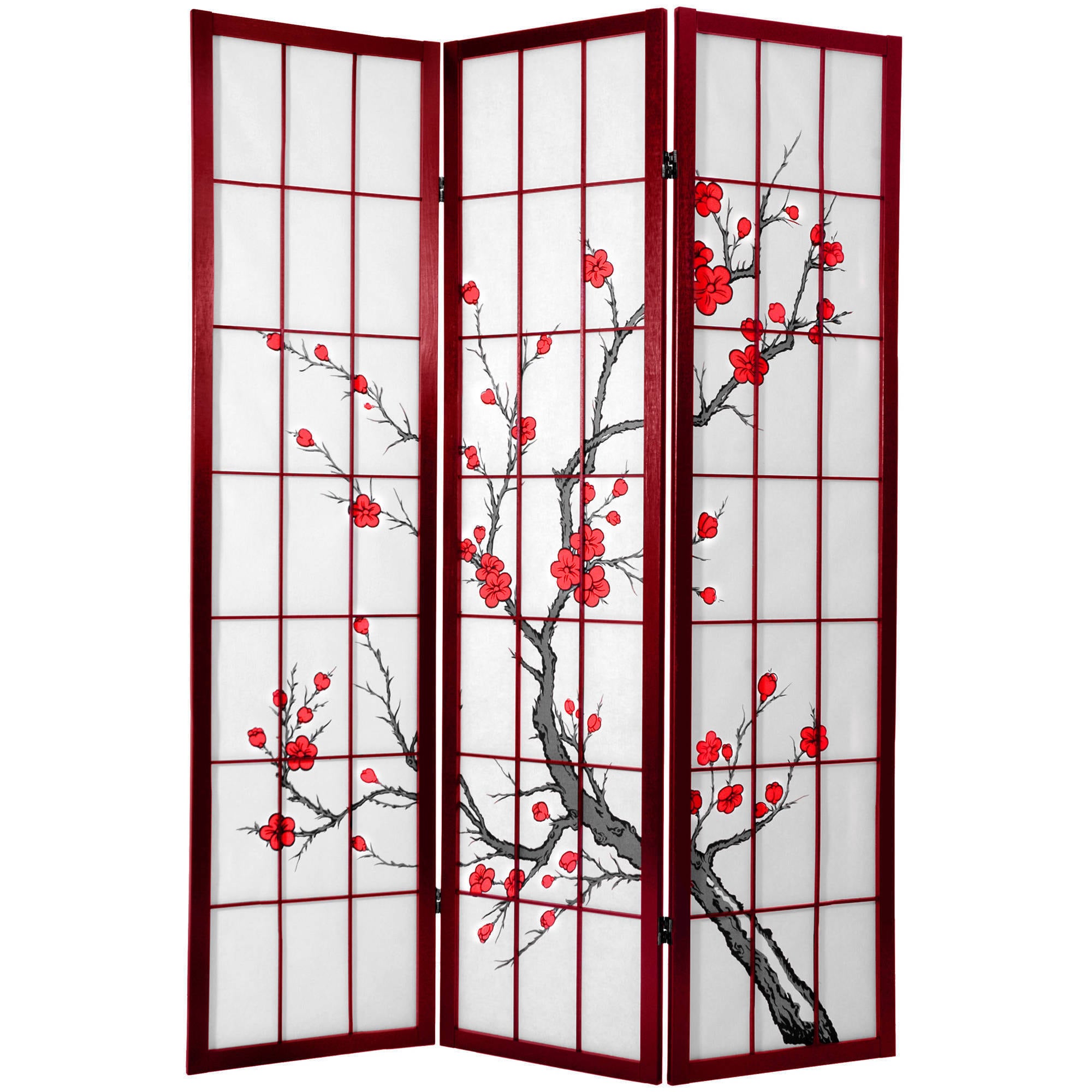 Oriental Furniture 6 ft. Tall Cherry Blossom Shoji Screen Rosewood - 3 Panel