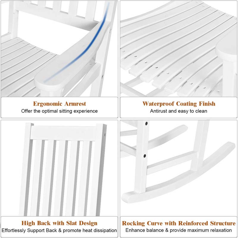 2 Pcs Acacia Wood Rocking Chairs High Back Outdoor Rocker for Porch Patio Lawn