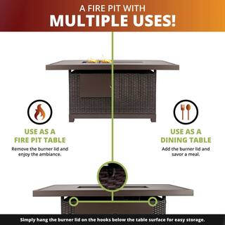 Kinger Home Brown 52 in. 50000 BTU Rectangular Rattan Wicker Propane Outdoor Fire Pit Table FP-003TBRN