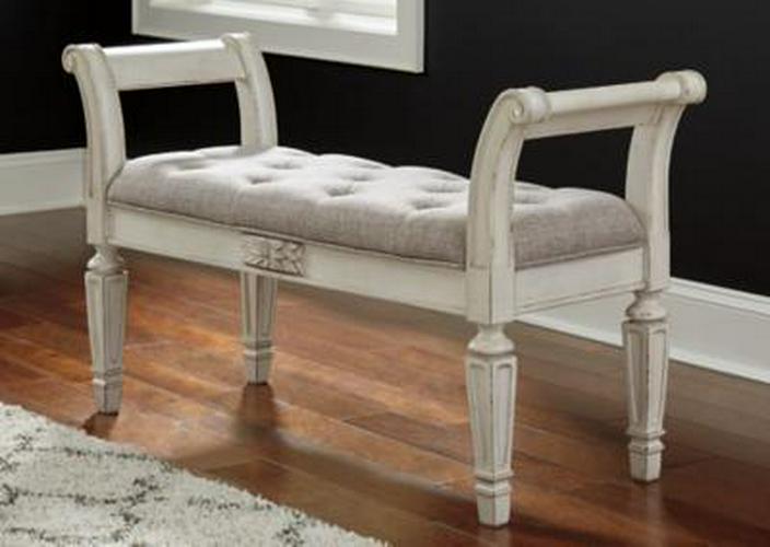 Signature Design by Ashley Realyn French Country Upholstered Tufted Accent Bench， Antique White