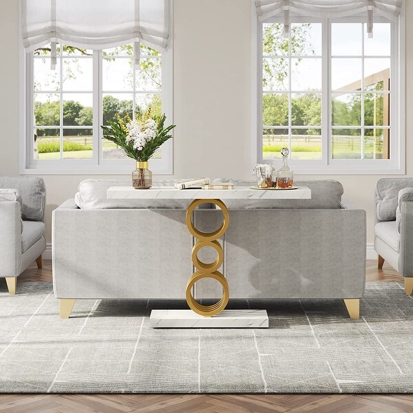 Faux Marble Entry Table with Geometric for Entryway， Hallway