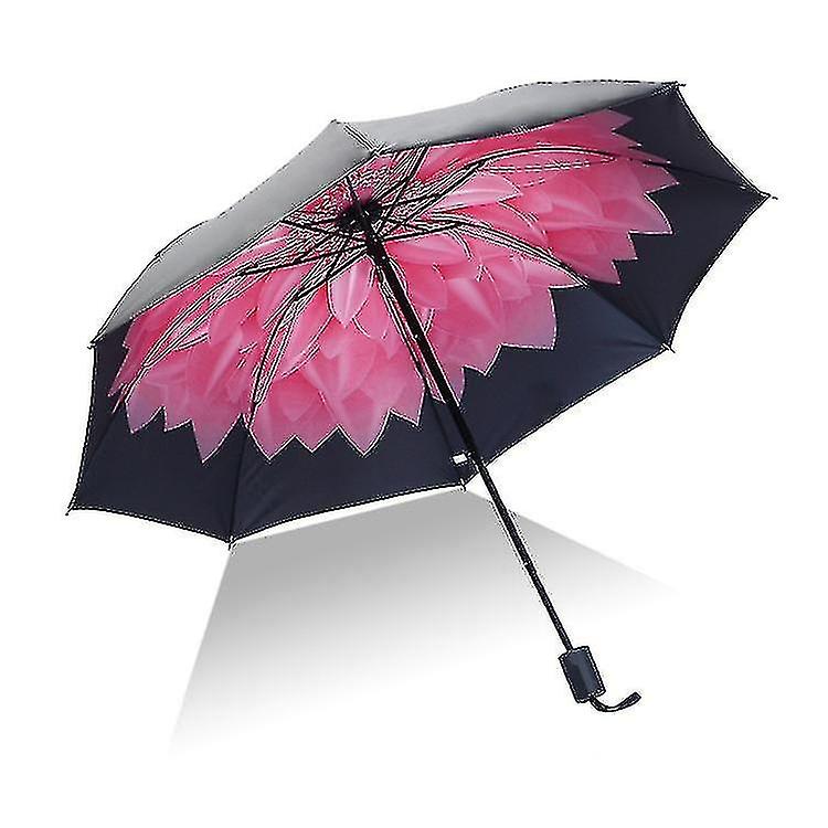 Umbrella Men Rain Woman Windproof Large Paraguas 3d Flower Print Sunny Anti-sun 3 Folding Umbrella O