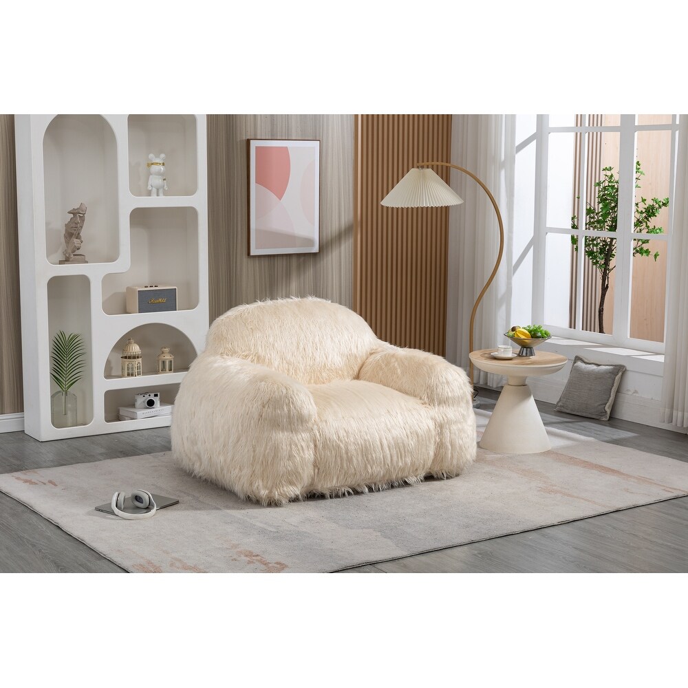 Modern Bean Bag Chair Sofa Lazy Long Hair Single Sofa  Living Room Beige Focus Sofa Chair Edamame Bag Sofa Chair Fireside Chair