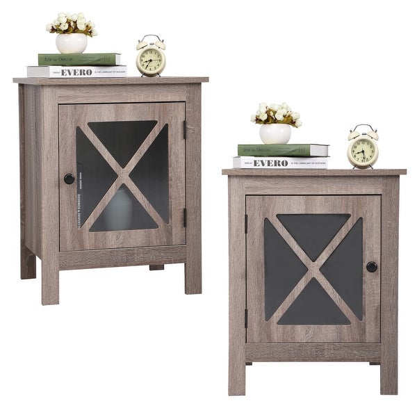 Set of 2 Industrial Nightstand Bedside End Table with Door