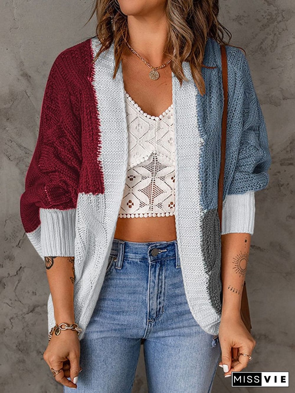 Stylish Colorblocked Knit Cardigan Sweater Jacket