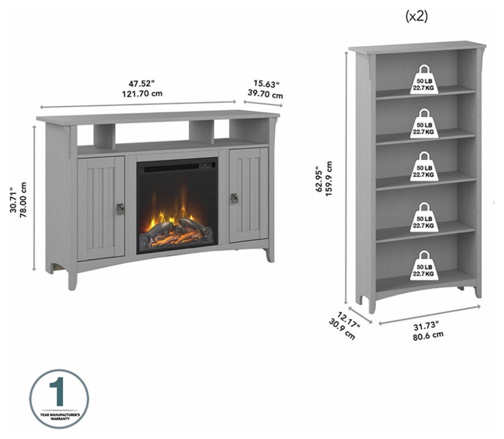 Salinas Fireplace TV Stand with Bookcases in Cape Cod Gray   Engineered Wood   Transitional   Entertainment Centers And Tv Stands   by Homesquare  Houzz