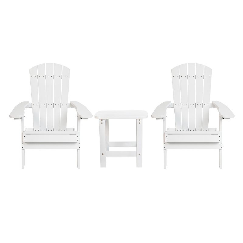 Merrick Lane Set Of Two Riviera Folding Adirondack Patio Chairs With Matching Outdoor Side Table