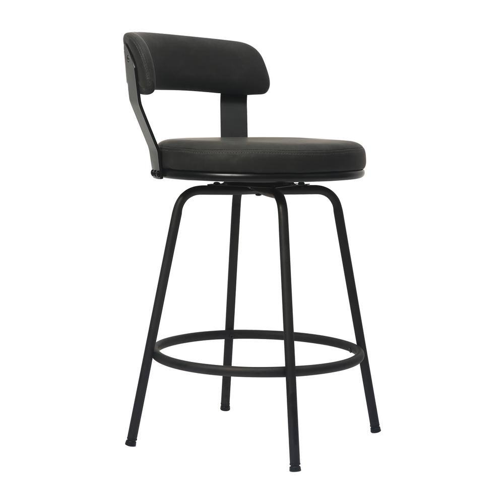 Hausfame 32.5 in. Grey Low Back Metal Frame Swivel Counter Stool with Round PU Leather Seat (Set of 2) HUSF-SBS1006GY-24