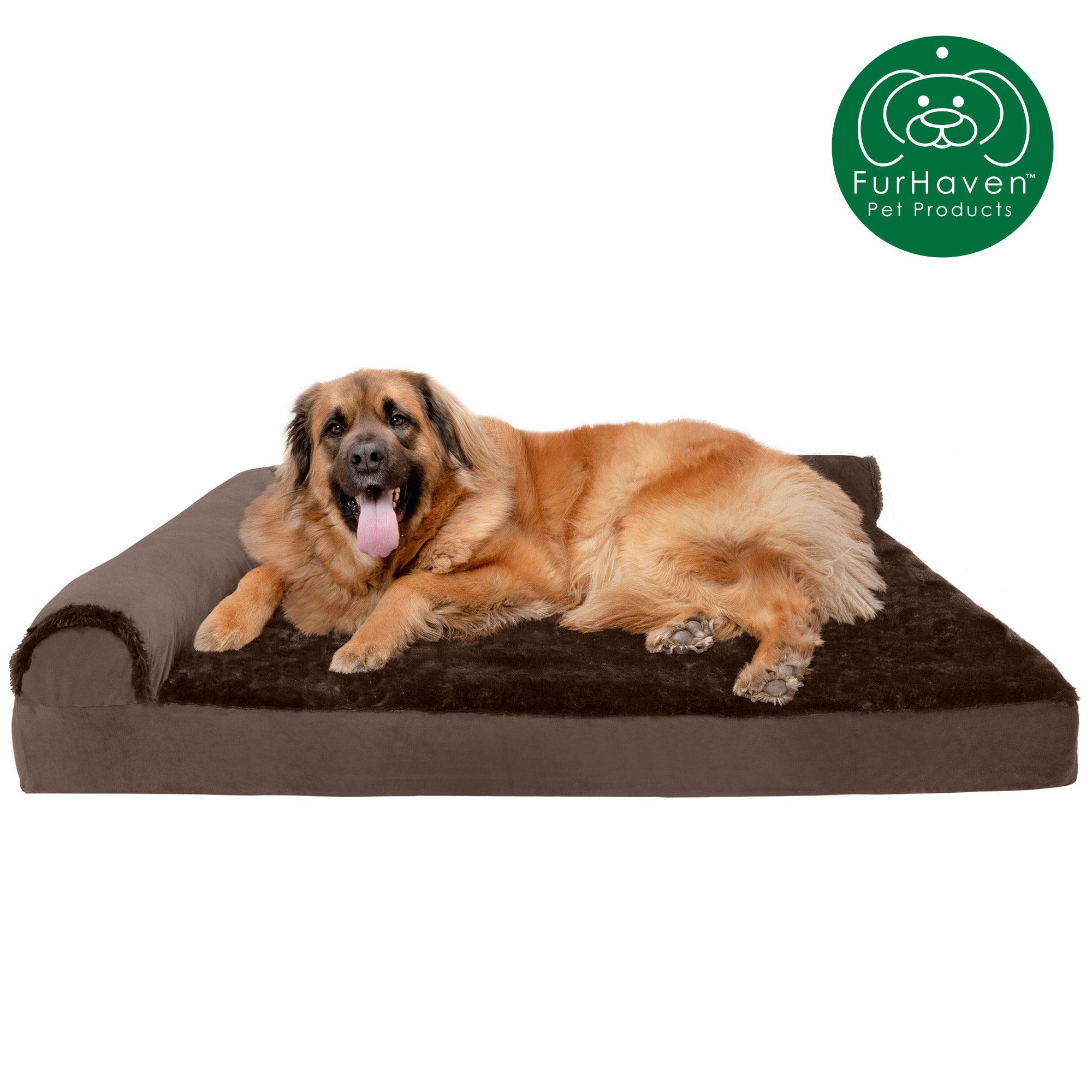 FurHaven Pet Products | Deluxe Orthopedic Plush & Velvet L-Shaped Chaise Couch Pet Bed for Dogs & Cats, Sable Brown, Jumbo Plus