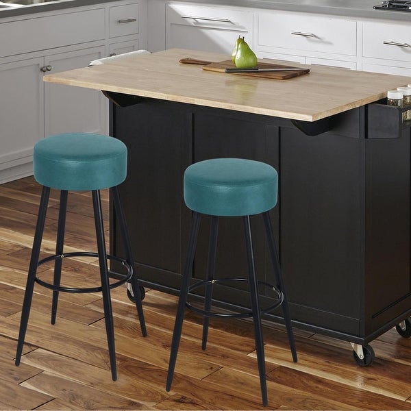 Adeco Set of 2 Bar Stools， Round Counter Height Stools with Footrest