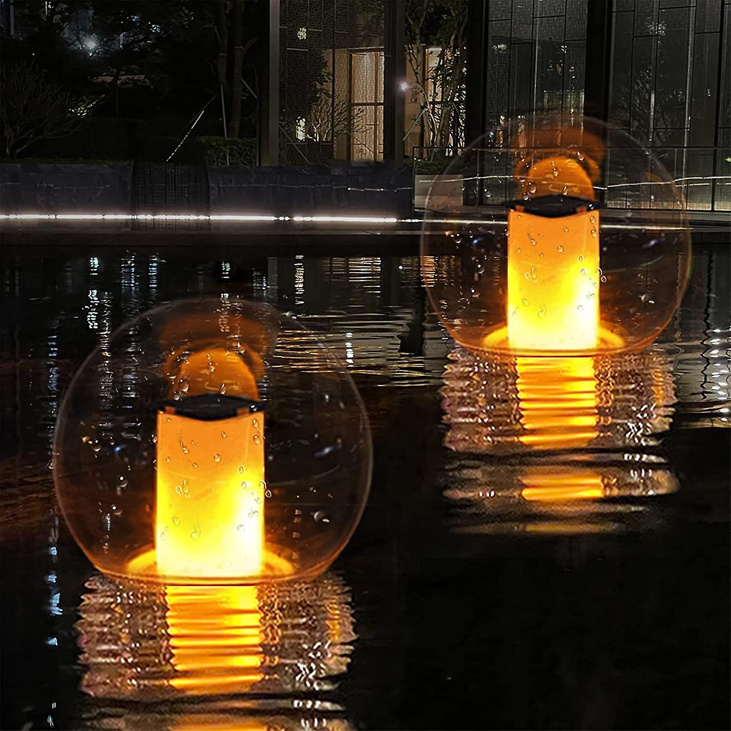 Floating Pool Lights， Solar Flame Lights Flickering Ip68 Waterproof Ball Night Lights， Outdoor Lantern Landscape Decoration Lamp For Pool， Pond， Event