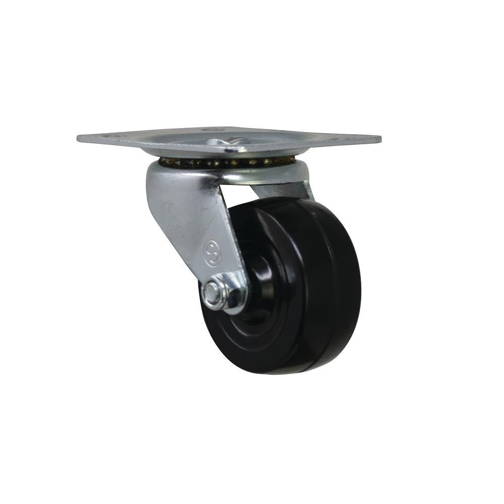 Everbilt 2 in. Black Soft Rubber and Steel Swivel Plate Caster with 90 lb. Load Rating 49477