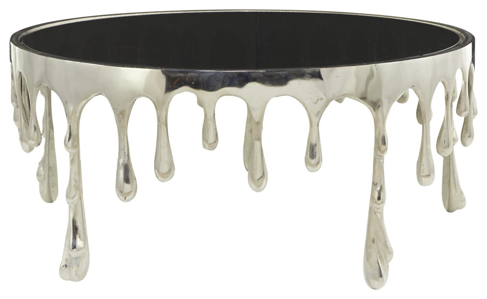 Contemporary Coffee Table  Melting Design With Tempered Glass Top  Silver Finish   Contemporary   Coffee Tables   by Declusia  Houzz