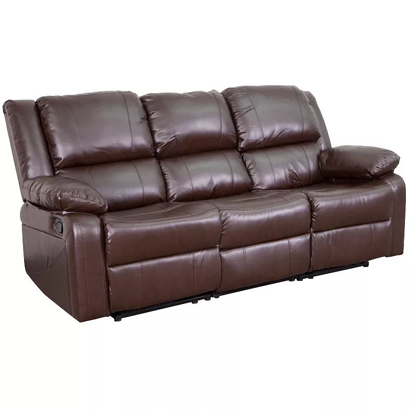 Emma and Oliver Black LeatherSoft Sofa with Two Built-In Recliners