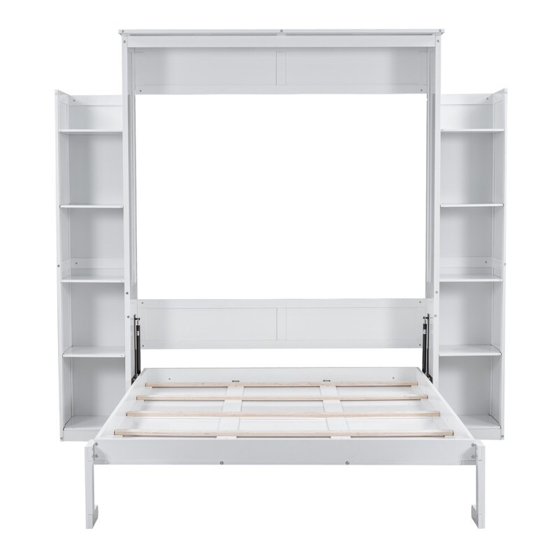 Queen Size Luxury Murphy Bed  Foldable Wall Cabinet Bed with Storage or Display Shelves and LED Lights