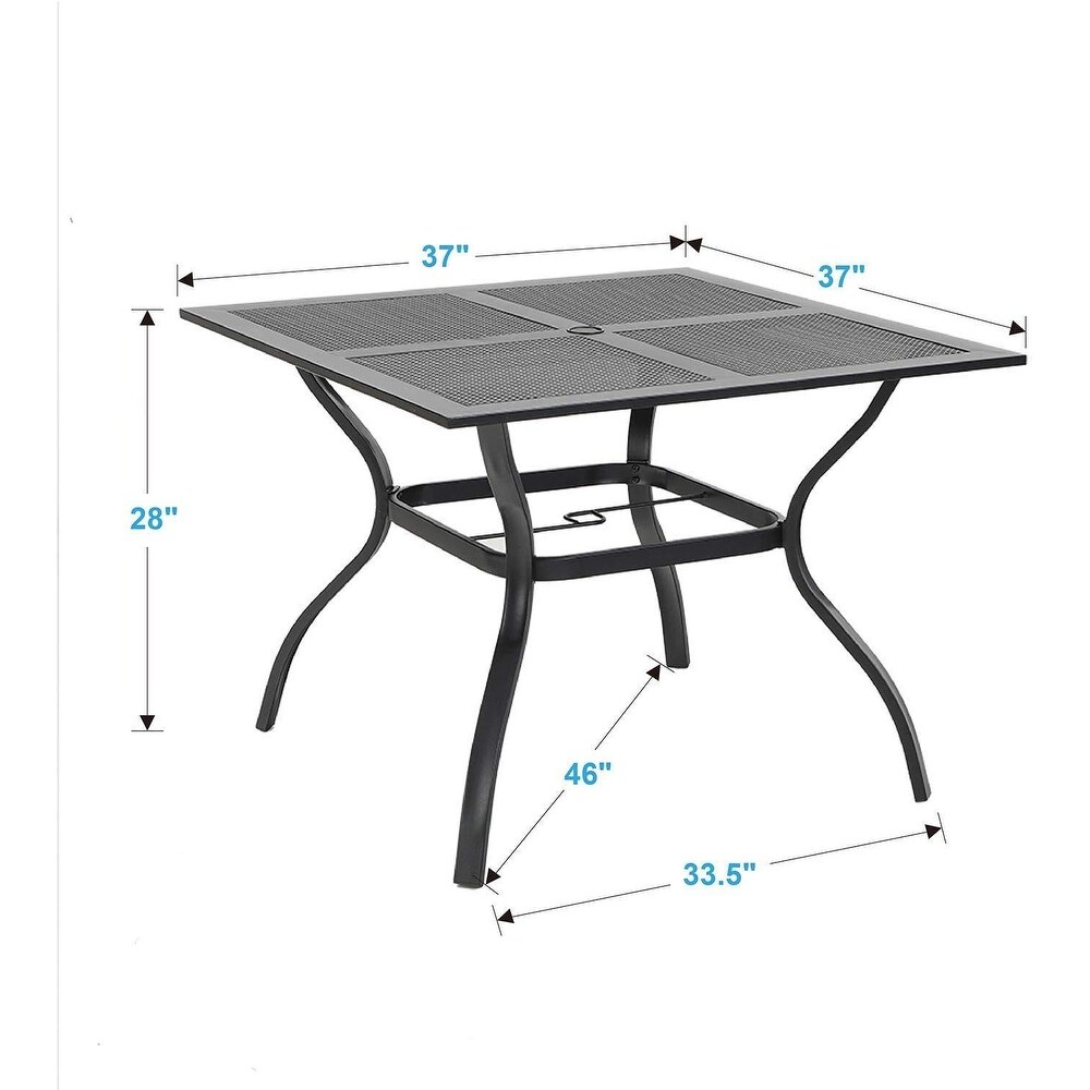 PHI VILLA 5 Piece Square Steel Table   Textilene Reclining Folding Sling Chair Patio Dining Sets